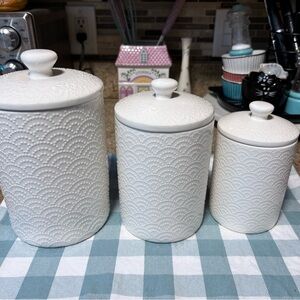 White Textured Ceramic Canister Set